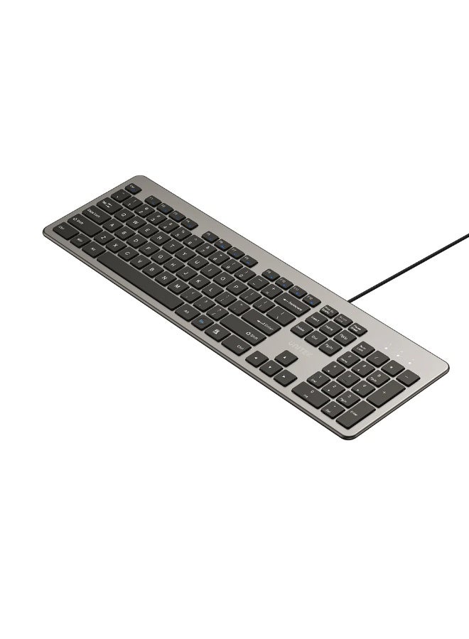 UNITEK SlimTap Ultra Light Wired Keyboard – 104 Keys, Silent Scissor-Switch, USB-A, Ergonomic Top-Raising Design (English/Arabic) - Image 2